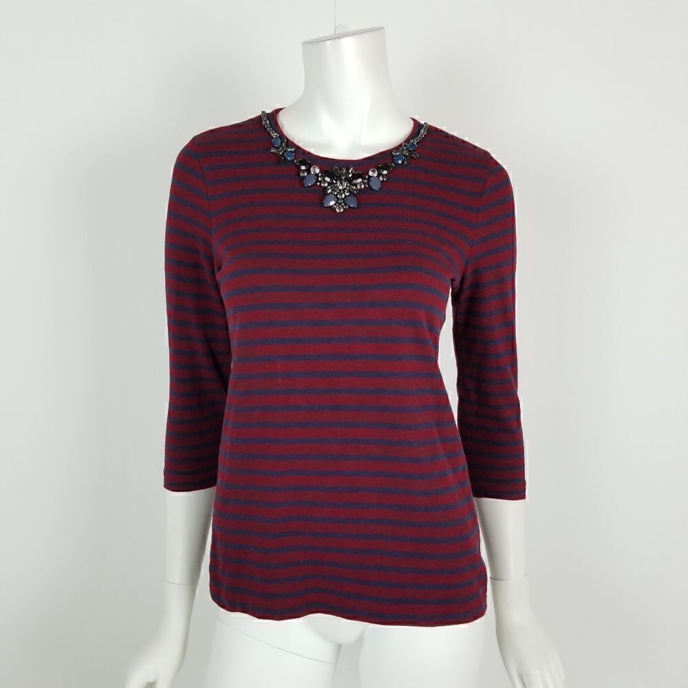 J. Crew Striped Necklace Tee Size XS Red & Blue